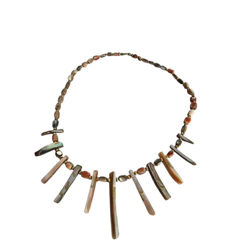Shell Necklace Fall Shades Abalone Bohemian Spike Handmade bib Necklace - Picture 4 of 7